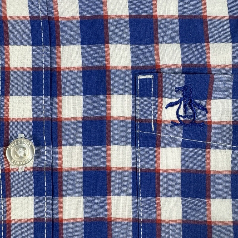Penguin Shirt Mens XL‎ Blue Heritage Slim Fit Check Short Sleeve Button - Picture 3 of 8